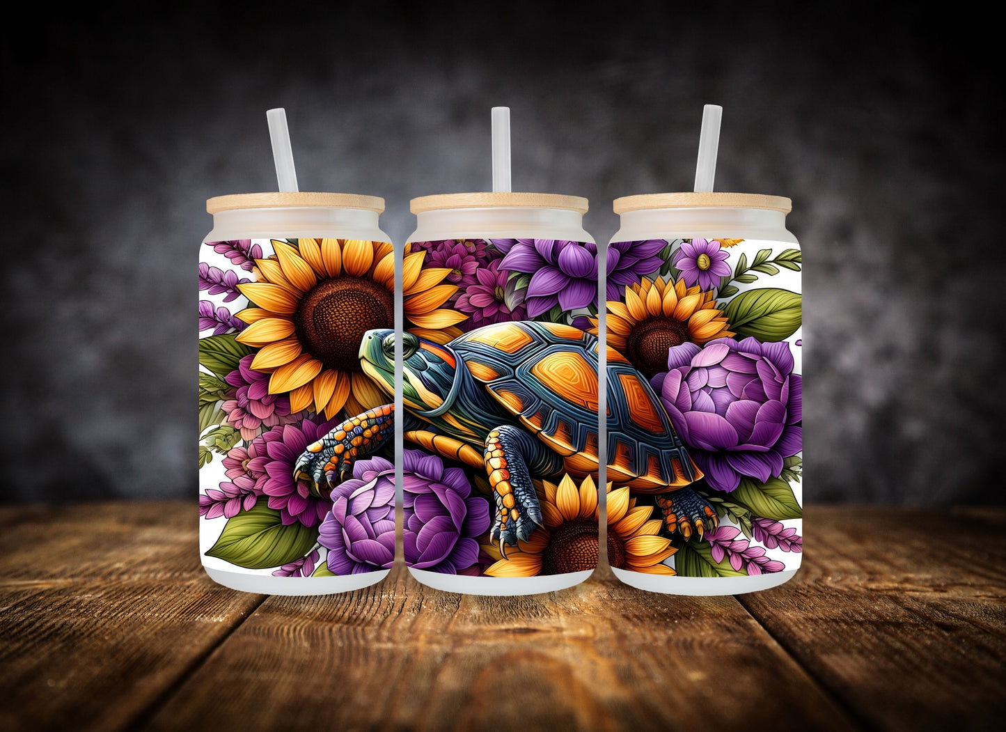 Glass Can Turtle and Sunflower