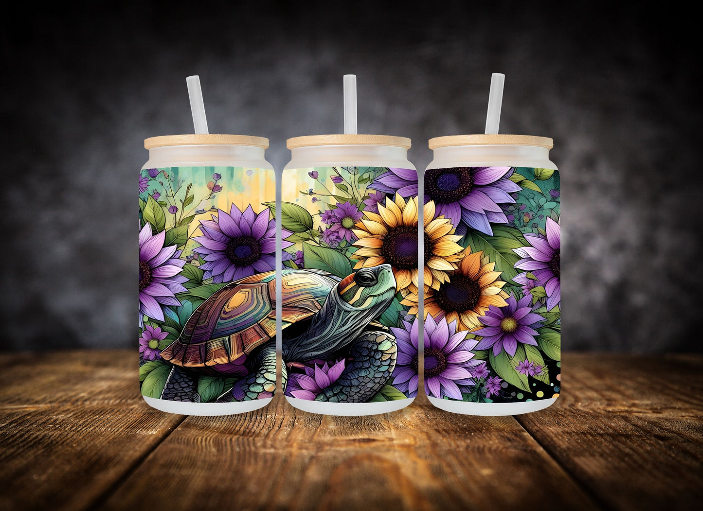 Glass Can Turtle and Sunflower