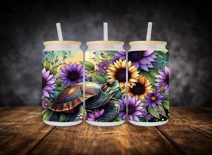Glass Can Turtle and Sunflower