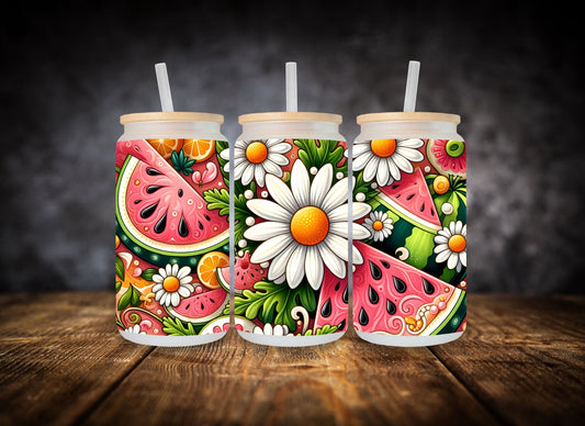 Glass Can Watermelon and Daisy