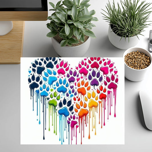 Mouse Pad-Heart-Rainbow Paw Prints